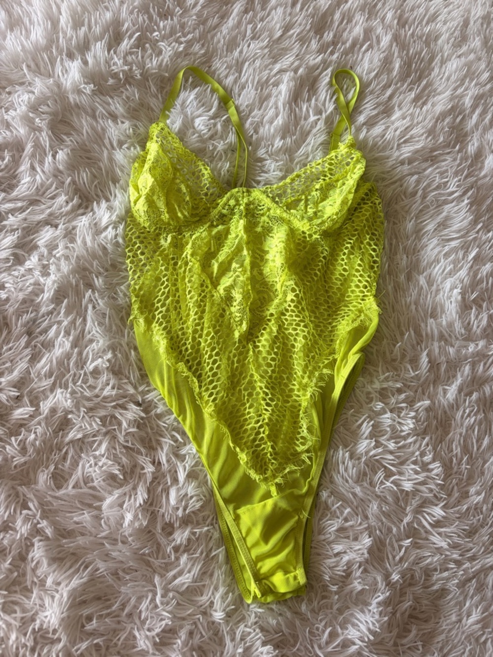 Neon Yellow Lace & Mesh Bodysuit